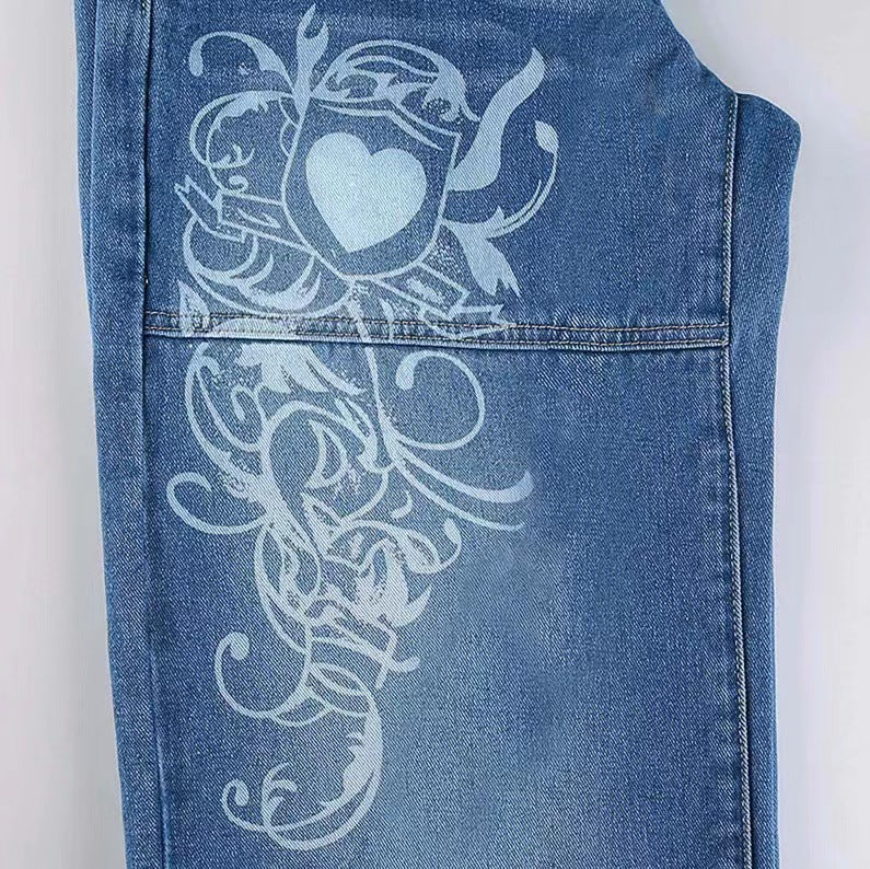 Damen weite Jeanshose mit einzigartigen Stickereien Stalluxe