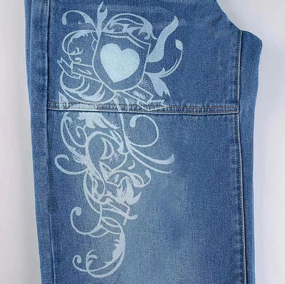 Damen weite Jeanshose mit einzigartigen Stickereien Stalluxe