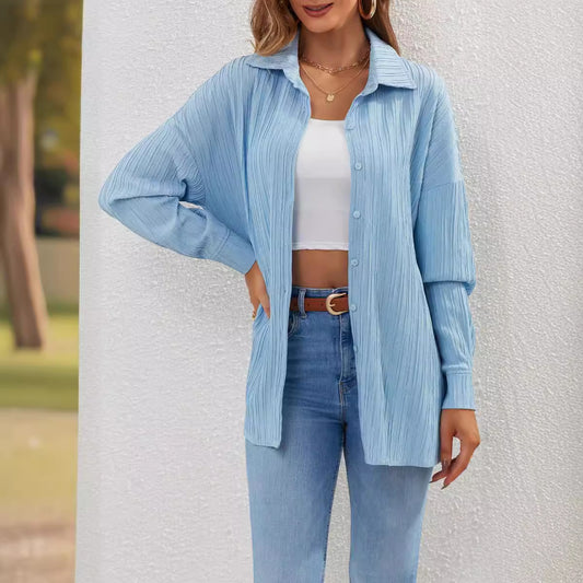 Damen lässige Hemdbluse mit Struktur und langen Ärmeln Stalluxe