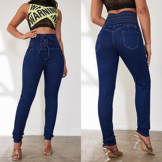 Damen Hochtaillierte Jeans mit verstellbarem Kordelzug und taillierter Passform Stalluxe