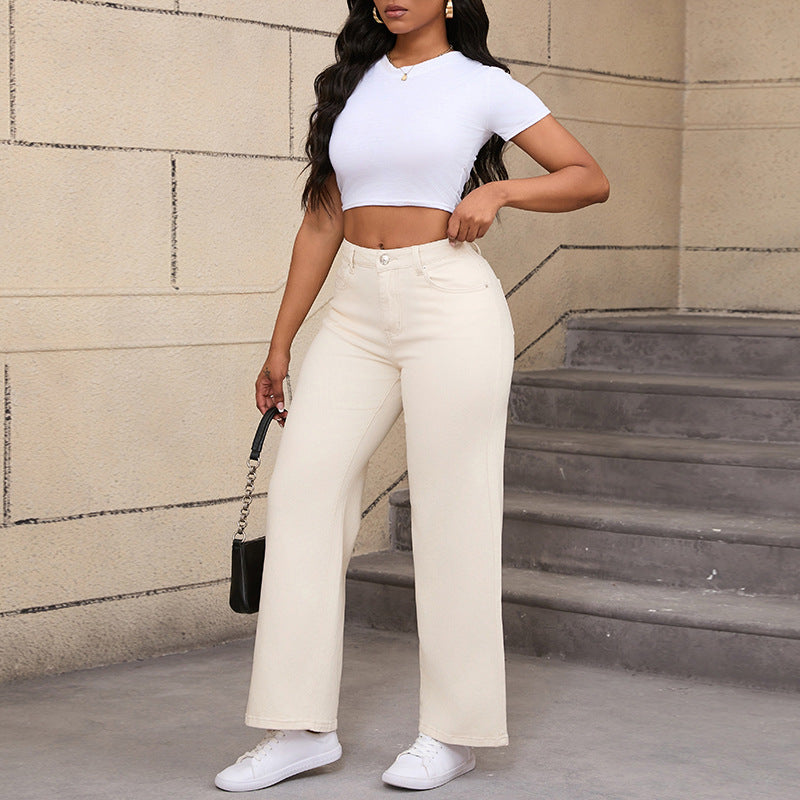 Damen weite Jeanshose mit hochtailliertem Schnitt Stalluxe