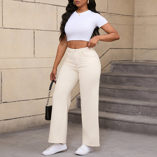Damen weite Jeanshose mit hochtailliertem Schnitt Stalluxe
