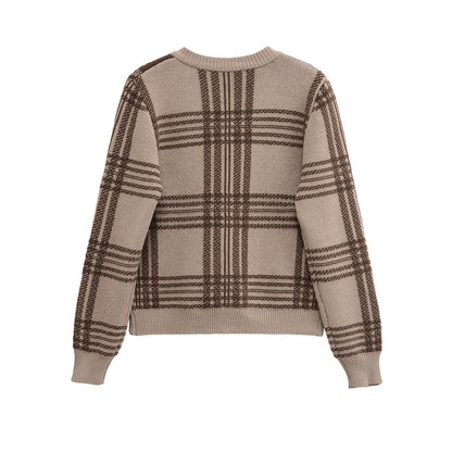 Damen modische Karierte Strickjacke mit eleganten Knopfdetails Stalluxe