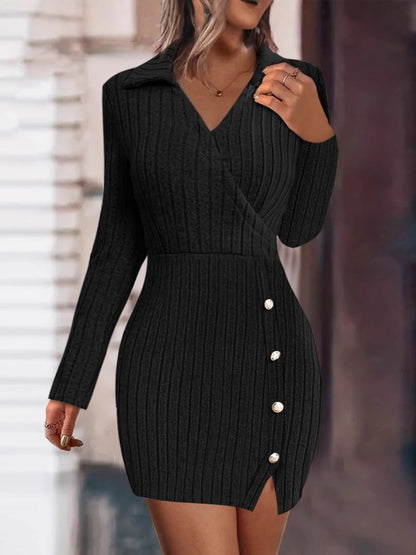 Damen Wickelkleid mit strukturiertem Design und eleganten Knopfdetails Stalluxe