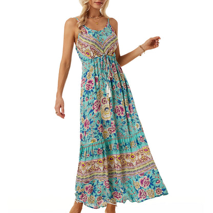 Damen luftiges Maxikleid mit verspieltem floralem Design und Taillenzug Stalluxe