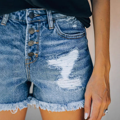 Damen Jeansshorts mit Knopfdetail und lässigem Saum Stalluxe