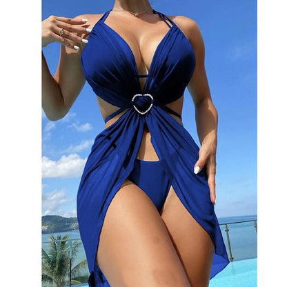 Damen Badeanzug mit elegantem Chiffon-Überwurf und Herzakzent Stalluxe
