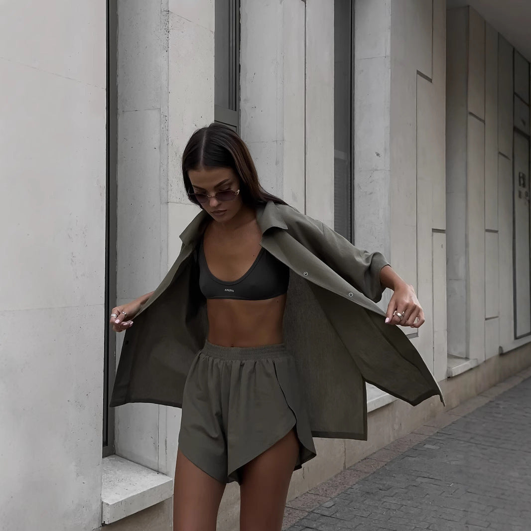 Damen lässiges Loungewear-Set mit leichtem Kimono-Oberteil und weichen Shorts Stalluxe