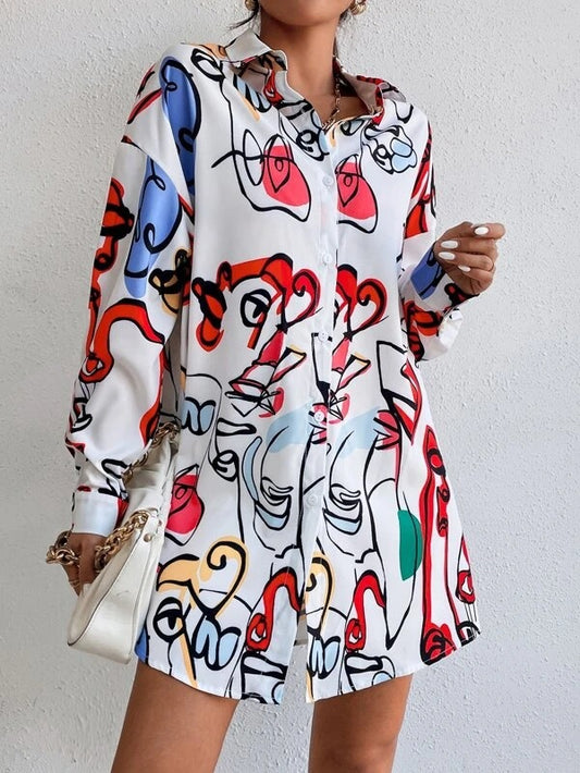 Damen Hemdblusenkleid im modernen Kunstdesign Stalluxe