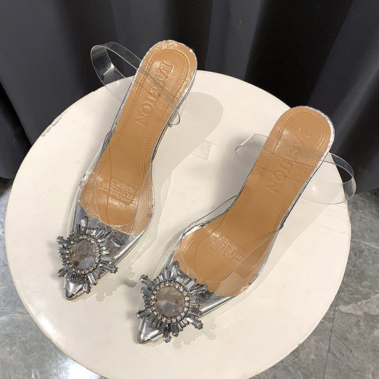 Damen Elegante Slingback-Pumps mit transparentem Obermaterial und funkelndem Schmuckdetail Stalluxe