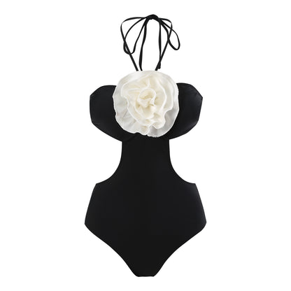 Damen Eleganter Badeanzug mit Blumenapplikation und trägerlosem Design Stalluxe