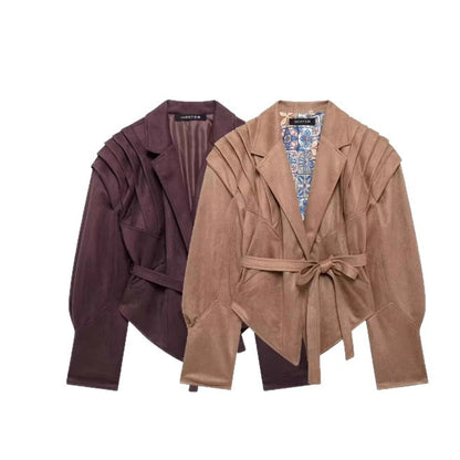 Damen Trendige Kunstlederjacke mit modischem Gürtel und raffiniertem Schnitt Stalluxe