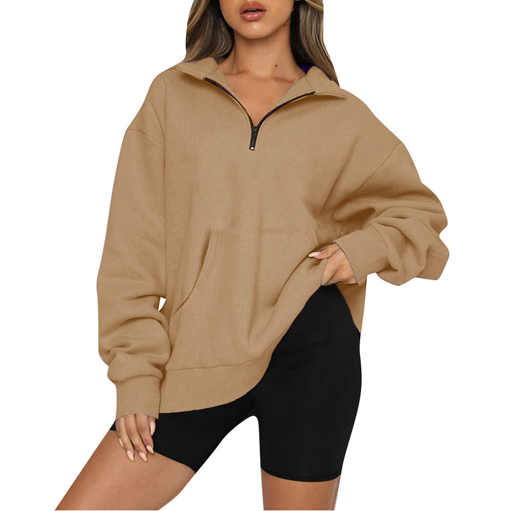 Damen Oversized Sweatshirt mit halbem Reißverschluss und Kapuze Stalluxe