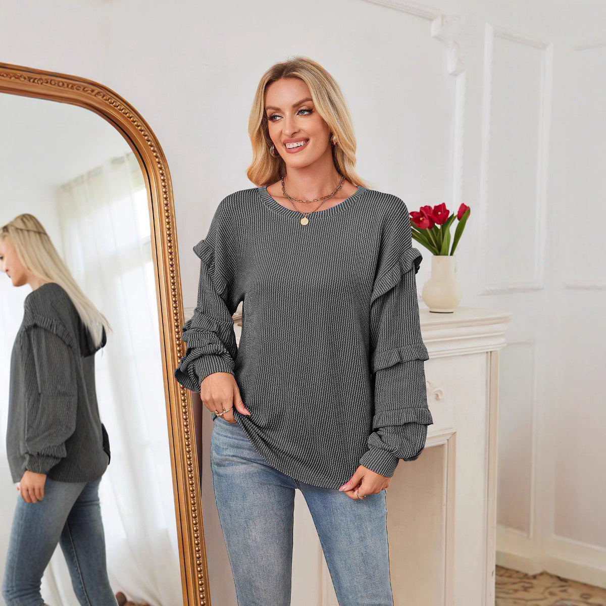 Damen lässiges Oberteil mit Rüschendetails und strukturiertem Design Stalluxe