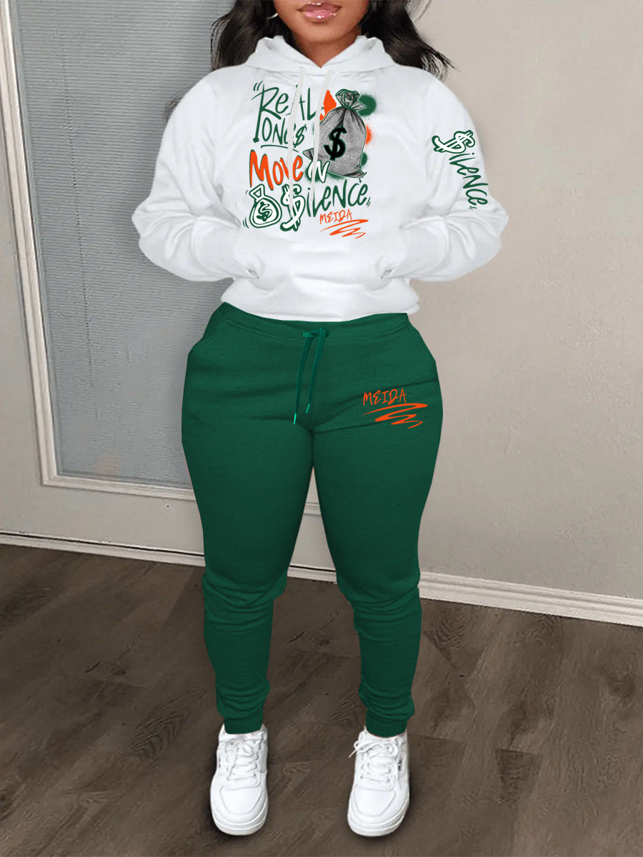 Damen Sportliches Hoodie und Jogginghose Set mit kreativem Grafikdruck Stalluxe