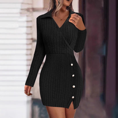 Damen Wickelkleid mit strukturiertem Design und eleganten Knopfdetails Stalluxe