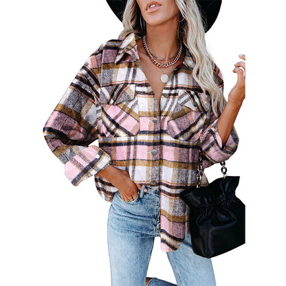 Damen karierte Flanelljacke mit praktischen Taschen und lässigem Schnitt Stalluxe