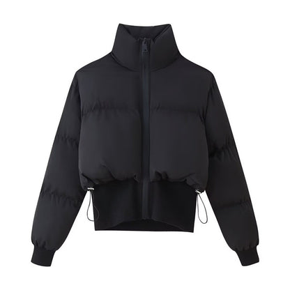 Damen modische cropped Steppjacke mit hohem Kragen und verstellbarem Saum Stalluxe