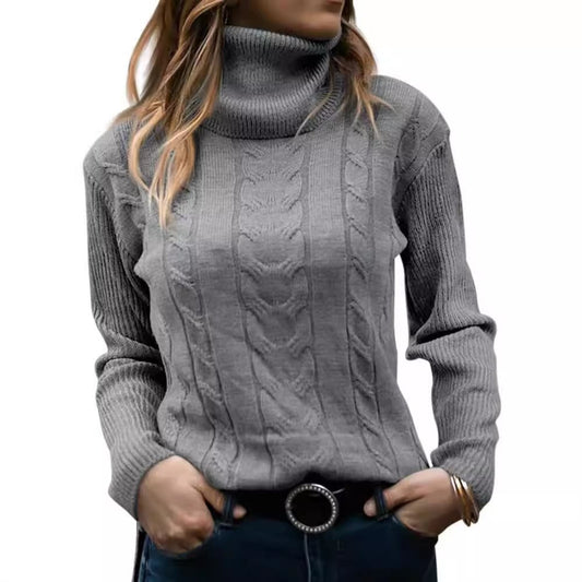 Damen Strickpullover mit hohem Kragen und strukturiertem Zopfmuster Stalluxe