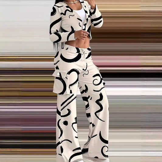 Damen lässiger Freizeitanzug mit kreativem Muster und bequemen Cut Stalluxe