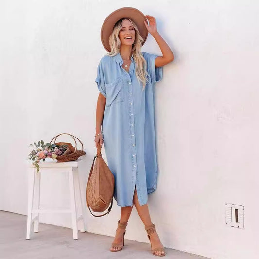 Damen Hemdblusenkleid im lässigen Denim-Stil mit Taschen Stalluxe