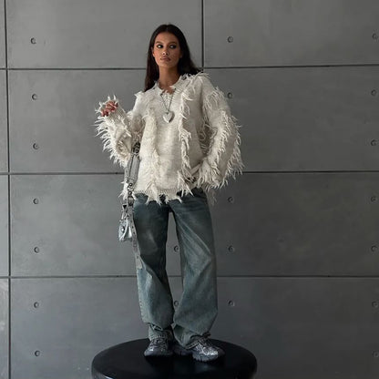 Damen Strickpullover mit lässigem Fransen-Design Stalluxe