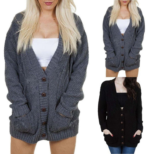 Damen Grobstrick-Cardigan mit klassischem V-Ausschnitt und praktischen Taschen Stalluxe