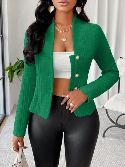 Damen Mode Blazer mit strukturiertem Design und glänzenden Knöpfen Stalluxe