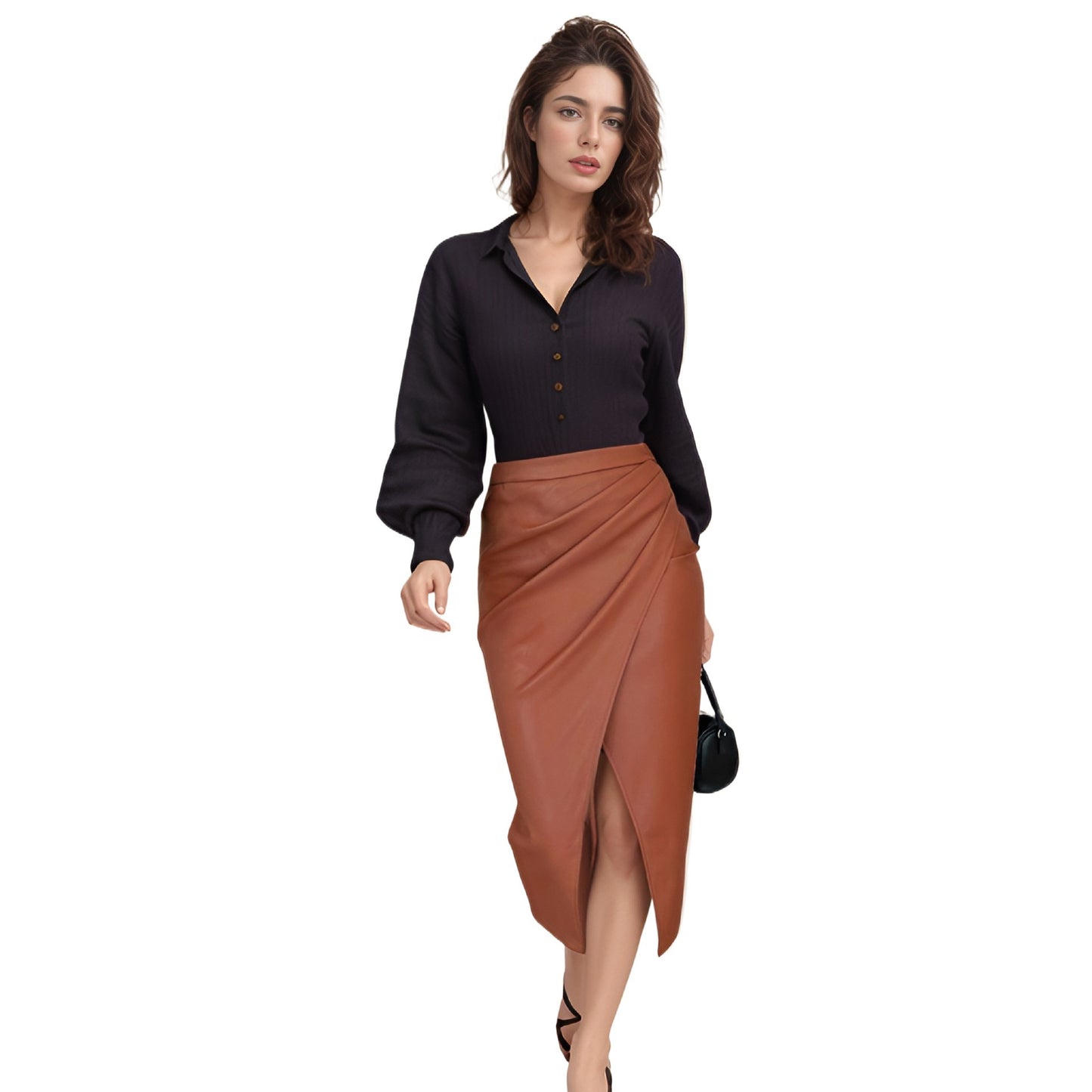 Damen Eleganter Wickelrock aus hochwertigem Kunstleder mit asymmetrischem Schnitt Stalluxe