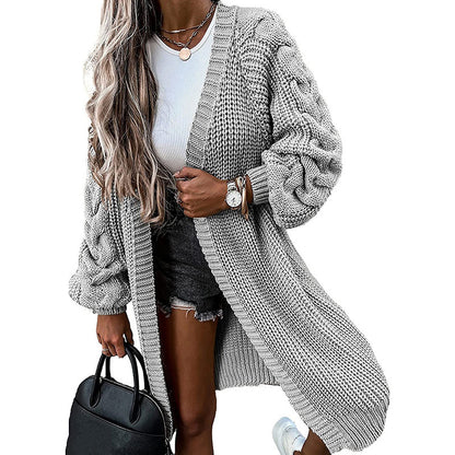Damen Langer Strickcardigan mit voluminösen Puffärmeln und offenen Seiten Stalluxe