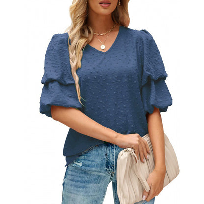Damen V-Ausschnitt Bluse mit Puffärmeln und Struktur Stalluxe