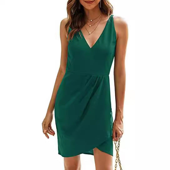 Damen Kurzes Wickelkleid mit V-Ausschnitt und asymmetrischem Saum Stalluxe