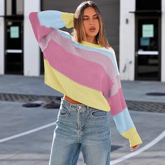Damen Lockere gestreifte Strickpullover mit lässigem Schnitt Stalluxe