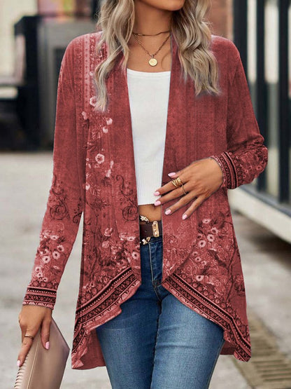 Damen Offene Longjacke mit floralem Design Stalluxe