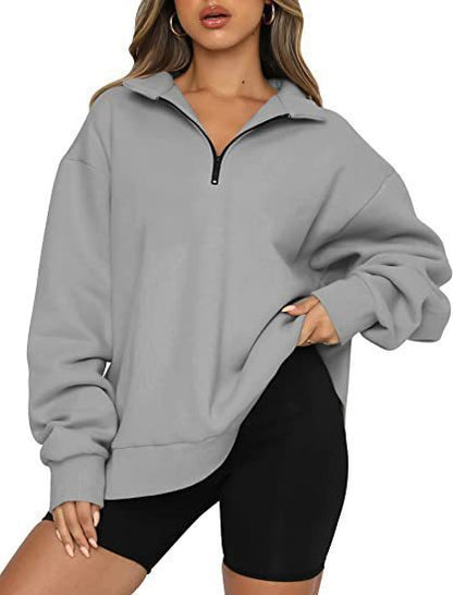 Damen Sportlicher Sweater mit Halbreißverschluss und oversized Passform Stalluxe Grau