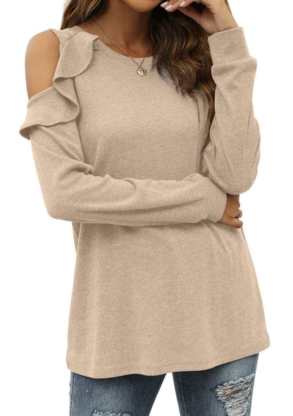 Damen Elegantes Langarmoberteil mit Rüschendetails und Kalt-Schulter Design Stalluxe