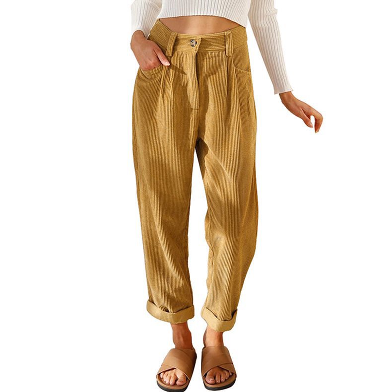 Damen Bequeme und elegante Hochtaillierte Hose mit feinem Rippmuster Stalluxe
