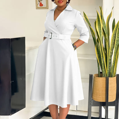 Damen Wickelkleid mit tailliertem Gürtel und schwingendem Rock Stalluxe