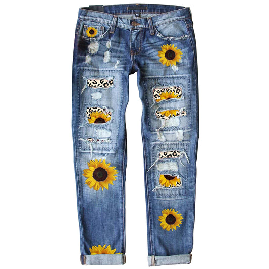 Damen modische Jeans mit kreativen Applikationen und distressed Look Stalluxe