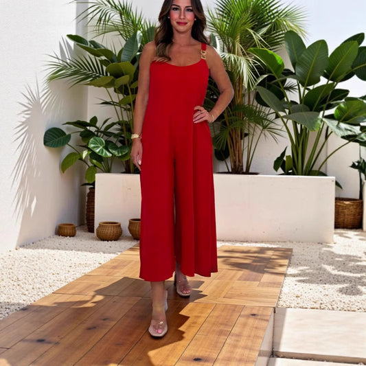 Damen legerer Jumpsuit mit weitem Bein und schmalen Trägern Stalluxe
