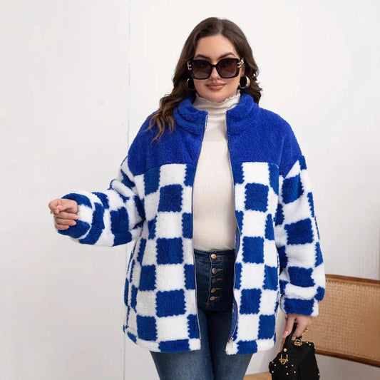 Damen gestepptes Fleece-Jacke im Karomuster Stalluxe