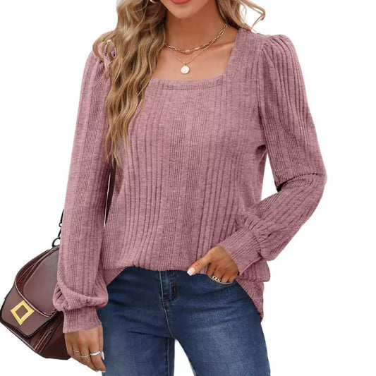 Damen modischer Pullover mit strukturiertem Rippmuster und Puffärmeln Stalluxe