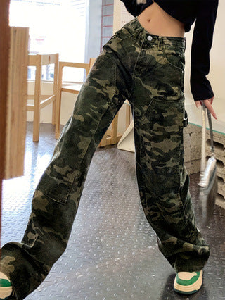 Damen Cargo-Hose mit camouflage Muster und tiefen Taschen Stalluxe