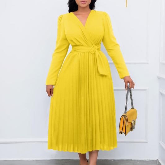 Damen Maxikleid mit Wickeldesign und eleganter Plisseeverarbeitung Stalluxe