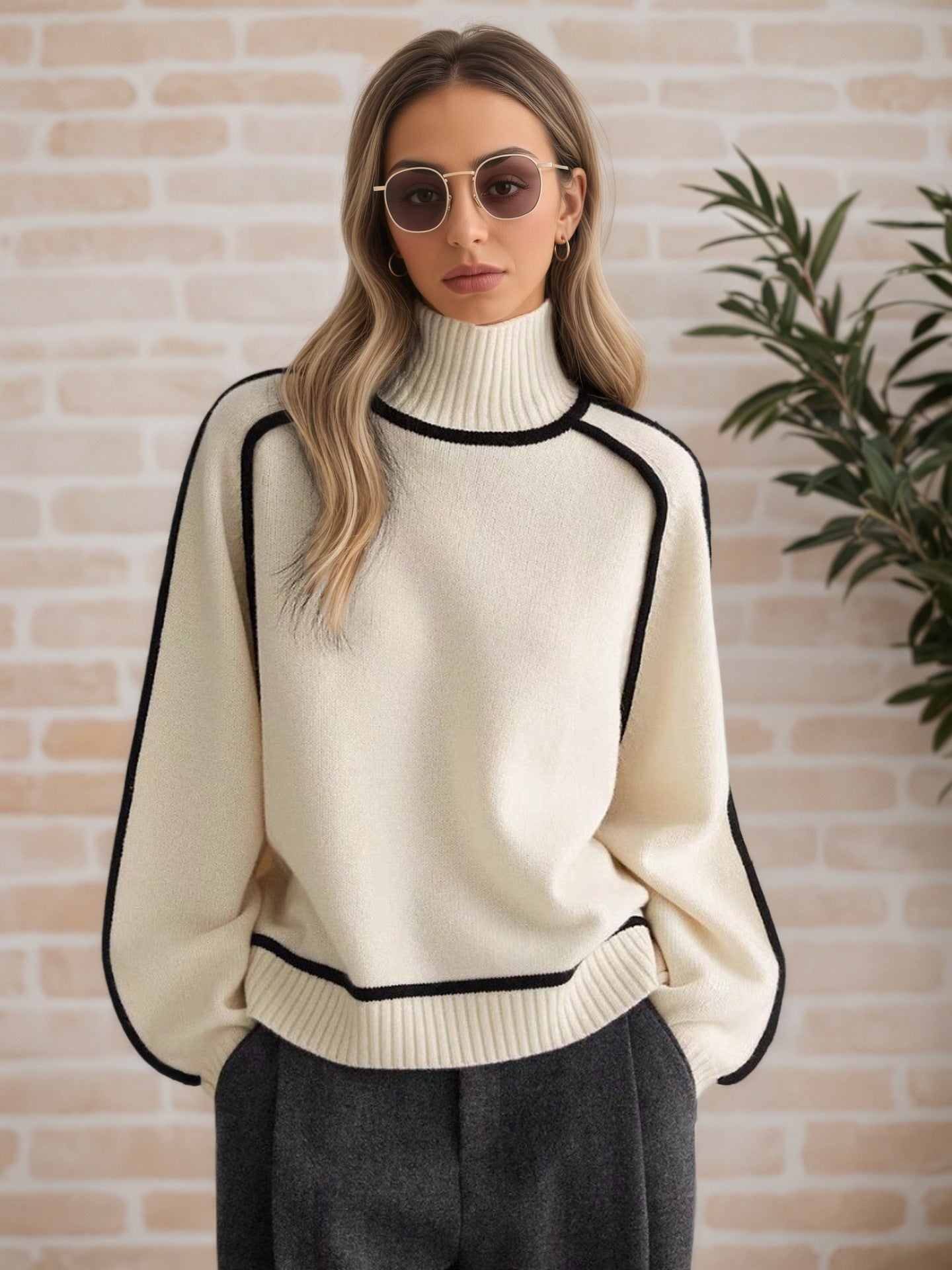 Damen Pullover mit hohem Kragen und modernen Strukturdetails Stalluxe