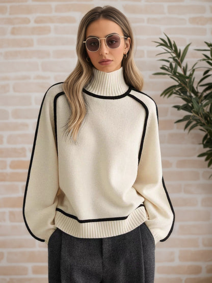 Damen Pullover mit hohem Kragen und modernen Strukturdetails Stalluxe