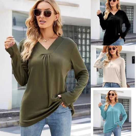 Damen V-Ausschnitt Langarmshirt mit asymmetrischem Schnitt Stalluxe