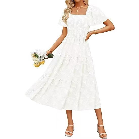 Damen Midi-Kleid mit strukturiertem Oberteil und voluminösen Ärmeln Stalluxe
