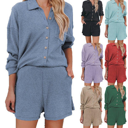 Damen lässiges Oberteil mit kurzer Hose und Knopfleiste Stalluxe