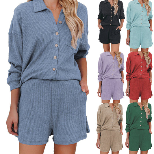 Damen lässiges Oberteil mit kurzer Hose und Knopfleiste Stalluxe